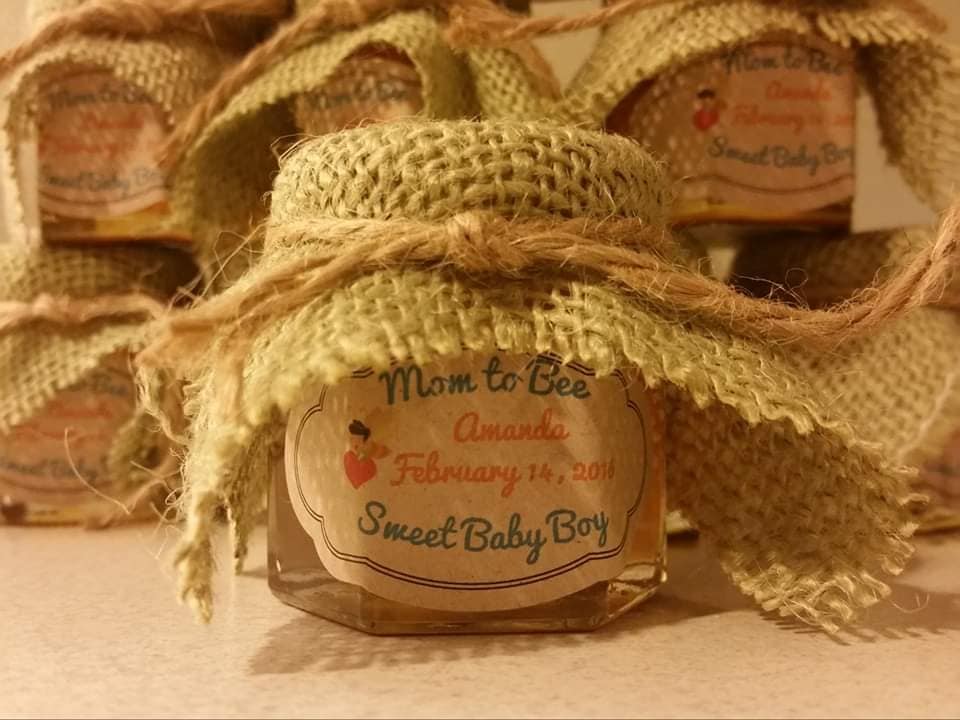 Custom honey favors wrapped with burlap